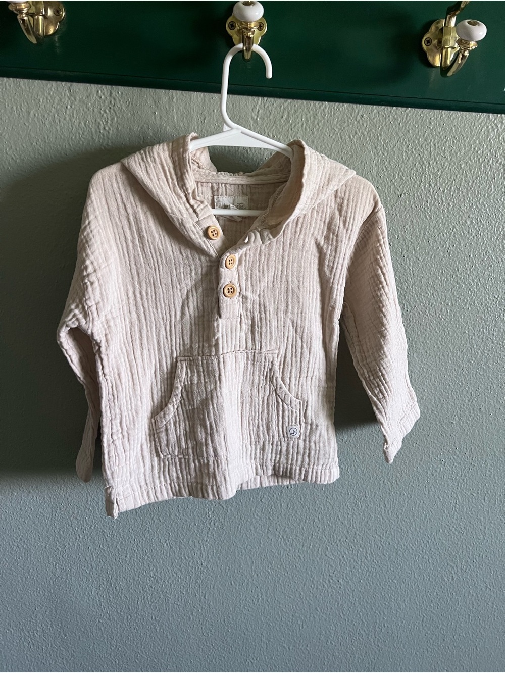 Toddler Hooded Gauze Pullover Top in Light Beige